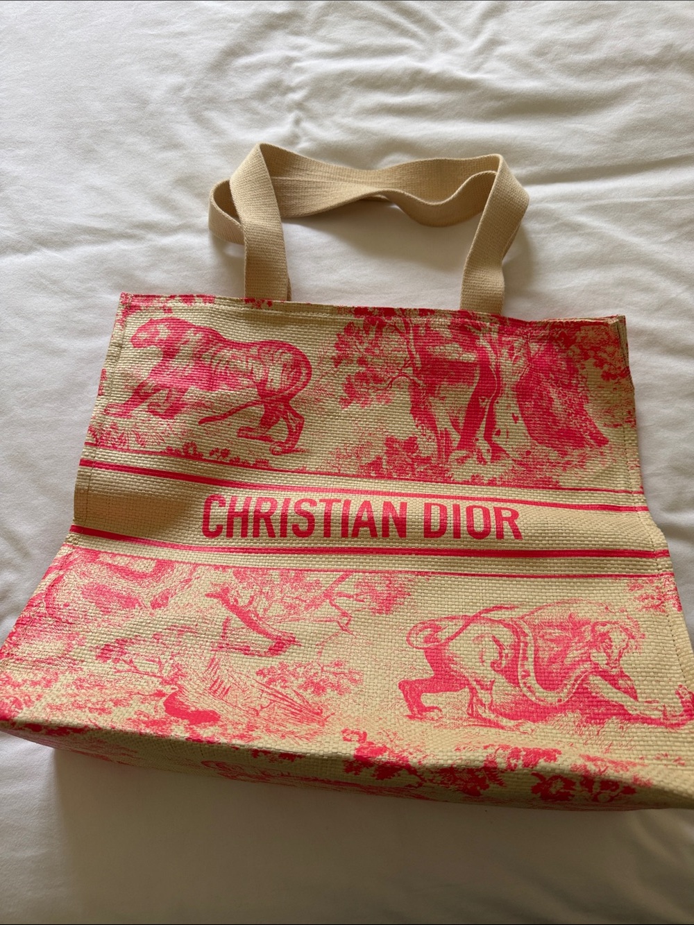 Christian Dior Beige and Pink Canvas Tote